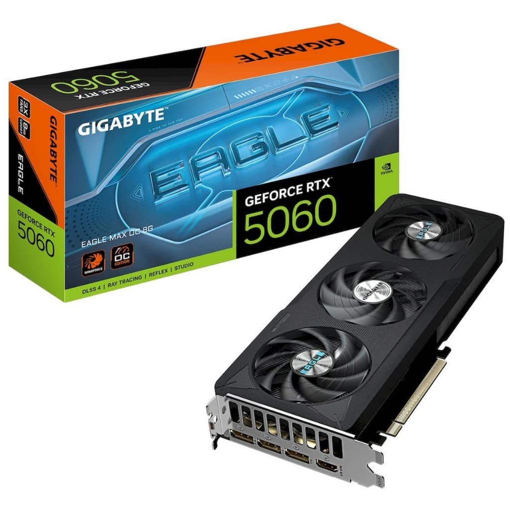 Placa de Vídeo Gigabyte GeForce RTX 5060 EAGLE MAX OC, 8GB, GDDR7, 128-bit, GV-N5060EAGLEMAX OC-8GD