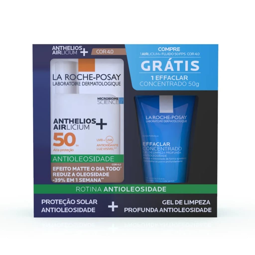 Kit La Roche-Posay Facial Protetor Solar Anthelios Airlicium+ FPS50 Cor 4.0 40g + Gel De Limpeza Eff