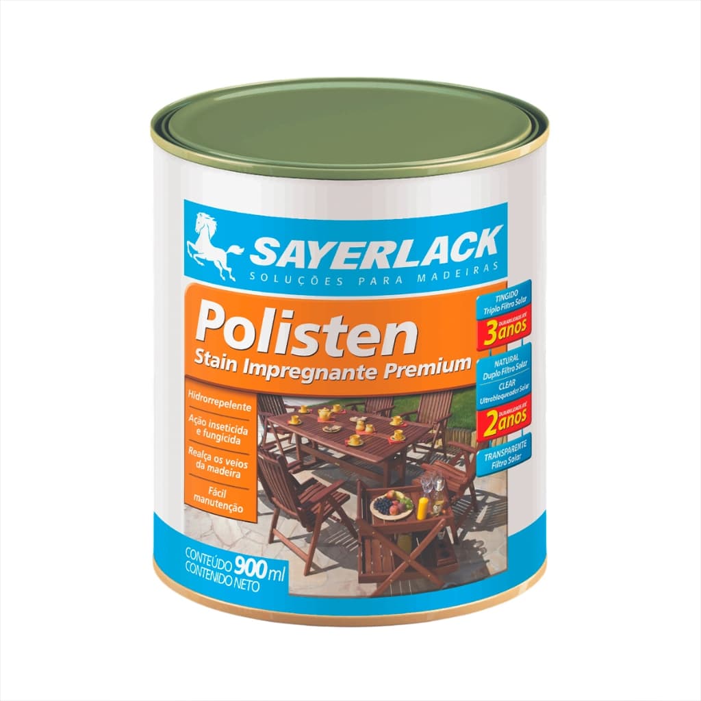 Polisten Stain Verniz Base Madeira 900ml Verniz Impregnante Premium Cores Acetinado SAYERLACK