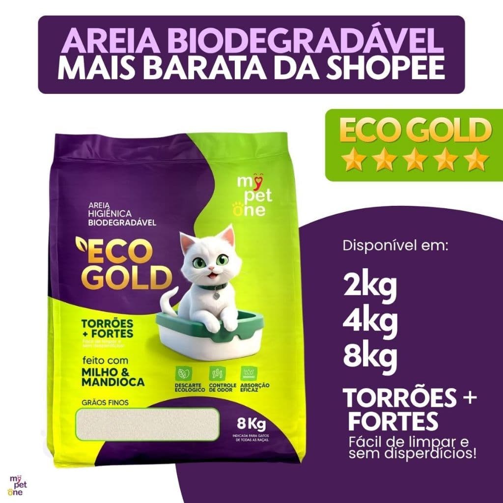 Areia Biodegradável Milho e Mandioca para Gatos Cat Bio Eco Gold Grãos Finos MyPetOne - 2Kg 4kg 8Kg