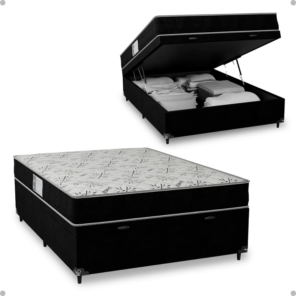 Cama Box Baú Casal + Colchão D33 One Face - Suede Preto