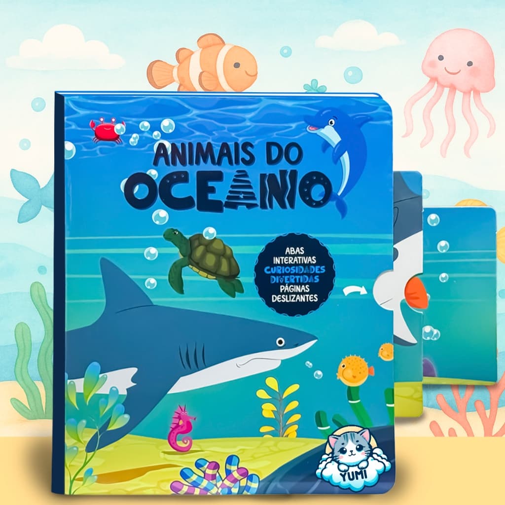 Livro Infantil Abas Oceano | Animais Marinhos Abas Interativas | Capa Dura Livro Educativo