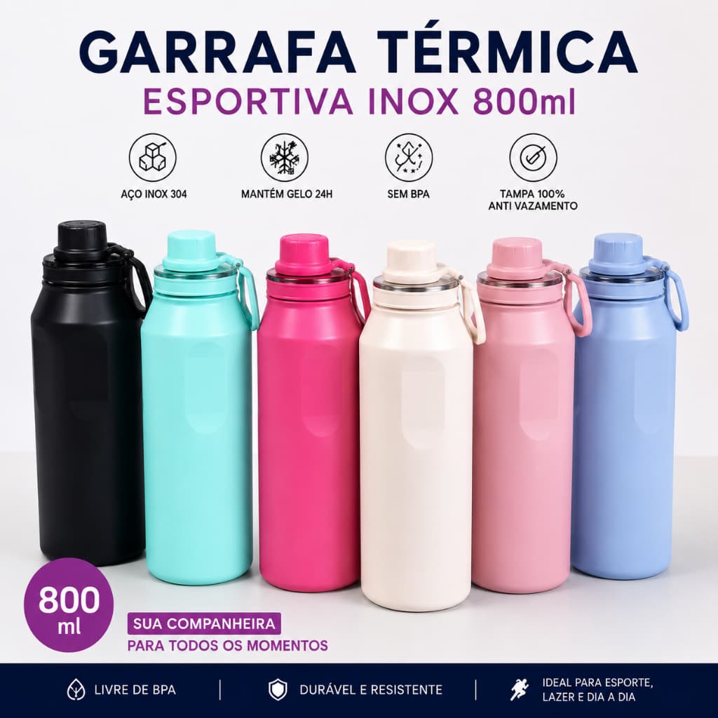 Belifou Glitter Garrafa Térmica Portátil De 800 Ml Com Isolamento Duplo Adequada Para Academia