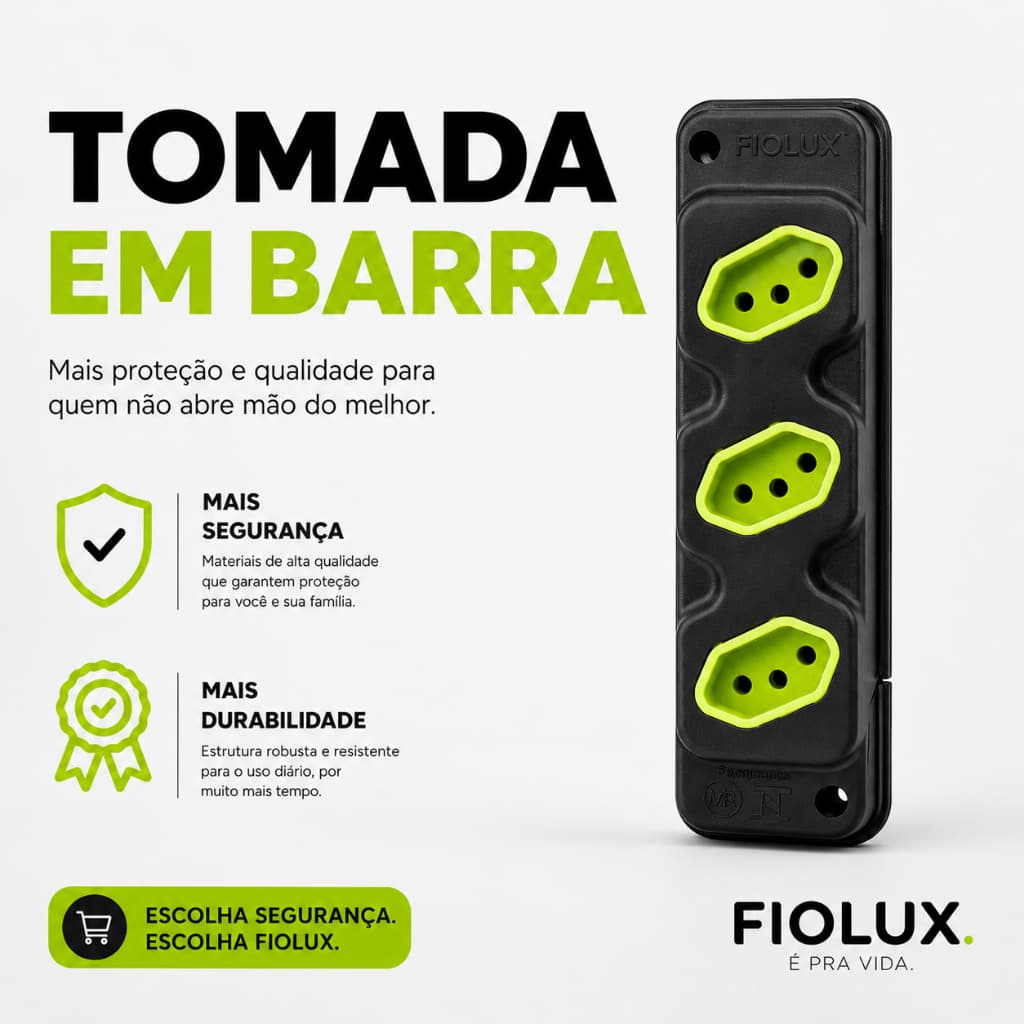 Tomada Em Barra Fiolux 3 Tomadas Robust S/ Cabo Filtro de Linha Extensão Elétrica Régua de Tomadas