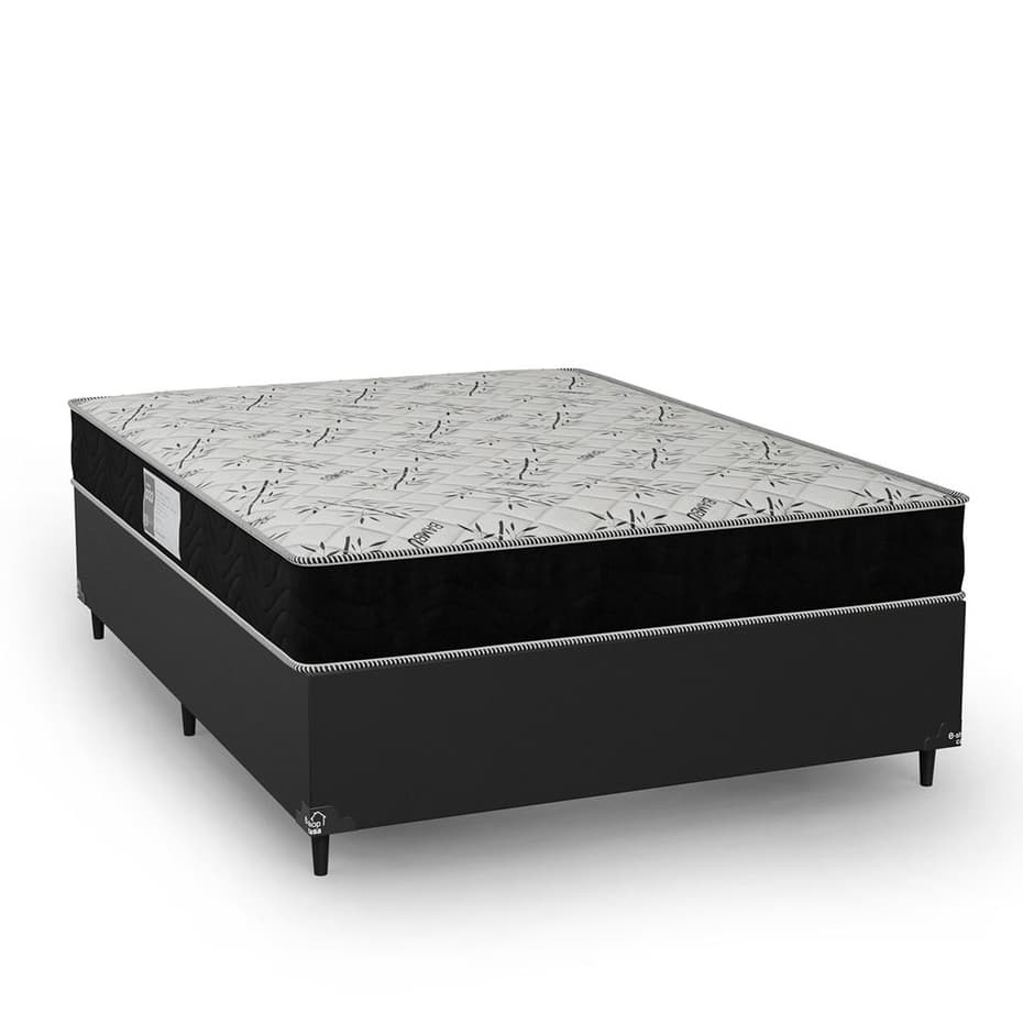 Cama Box Casal Couro Preto + Colchão D33 One Face Suede Preto - e-Shop Casa