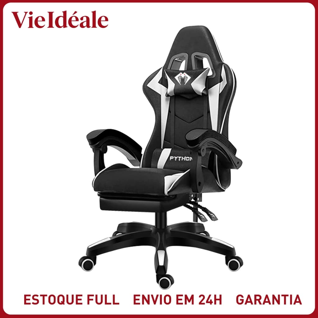 Cadeira Gamer Ergonômica Reclinável com Apoio de Pés Ajustável e Base Giratória – Máximo Conforto para Longas Sessões de