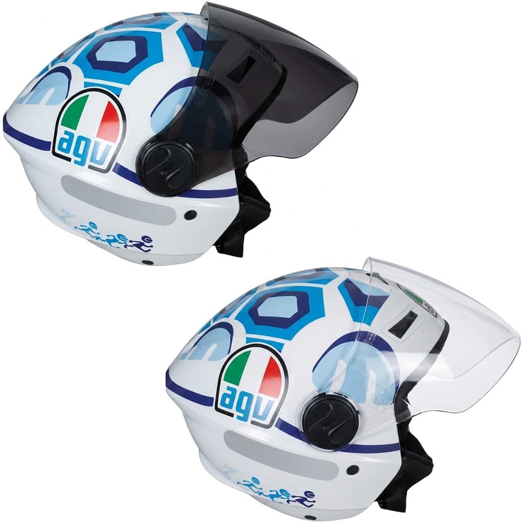 Capacete New Liberty 3 Personalizado Tartaruga Branco Azul 46 Agv Turtle Viseira Fumê/Cristal