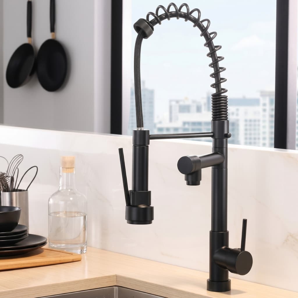 Torneira Cozinha Gourmet Ducha Flexível 50Cm Monocomando Preto Fosco