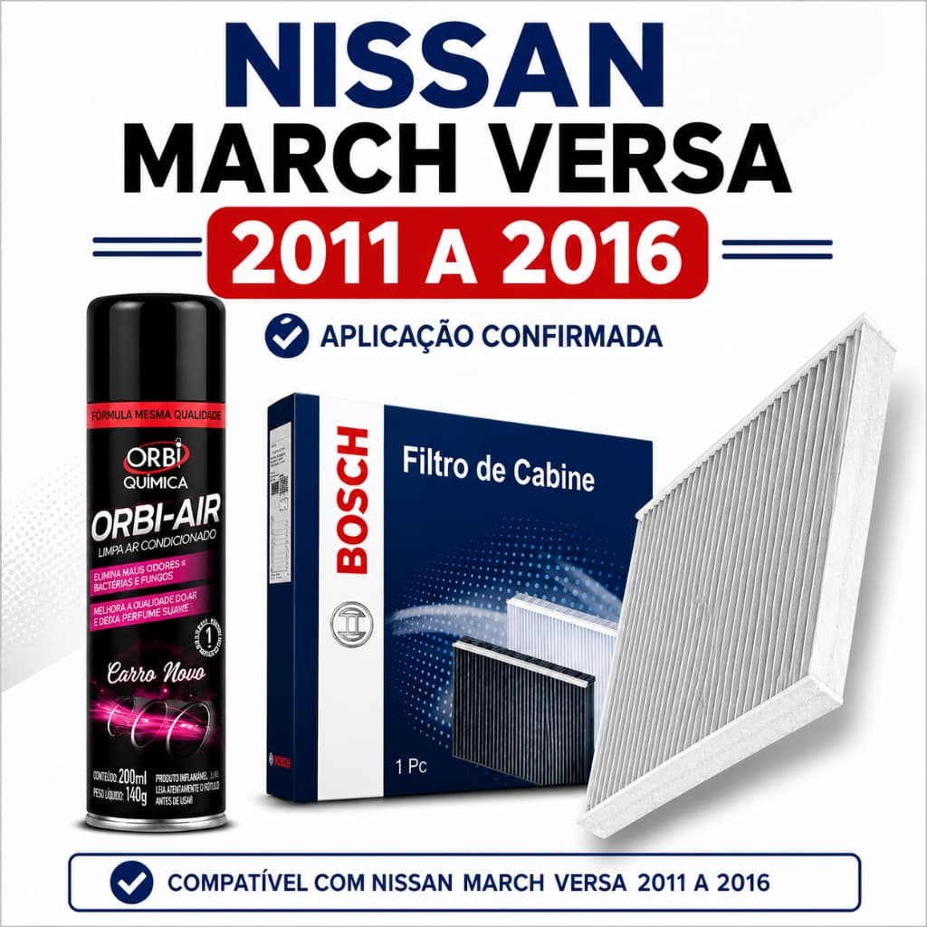 Filtro Ar Condicionado Nissan March Versa + Higienizador 2011 a 2016