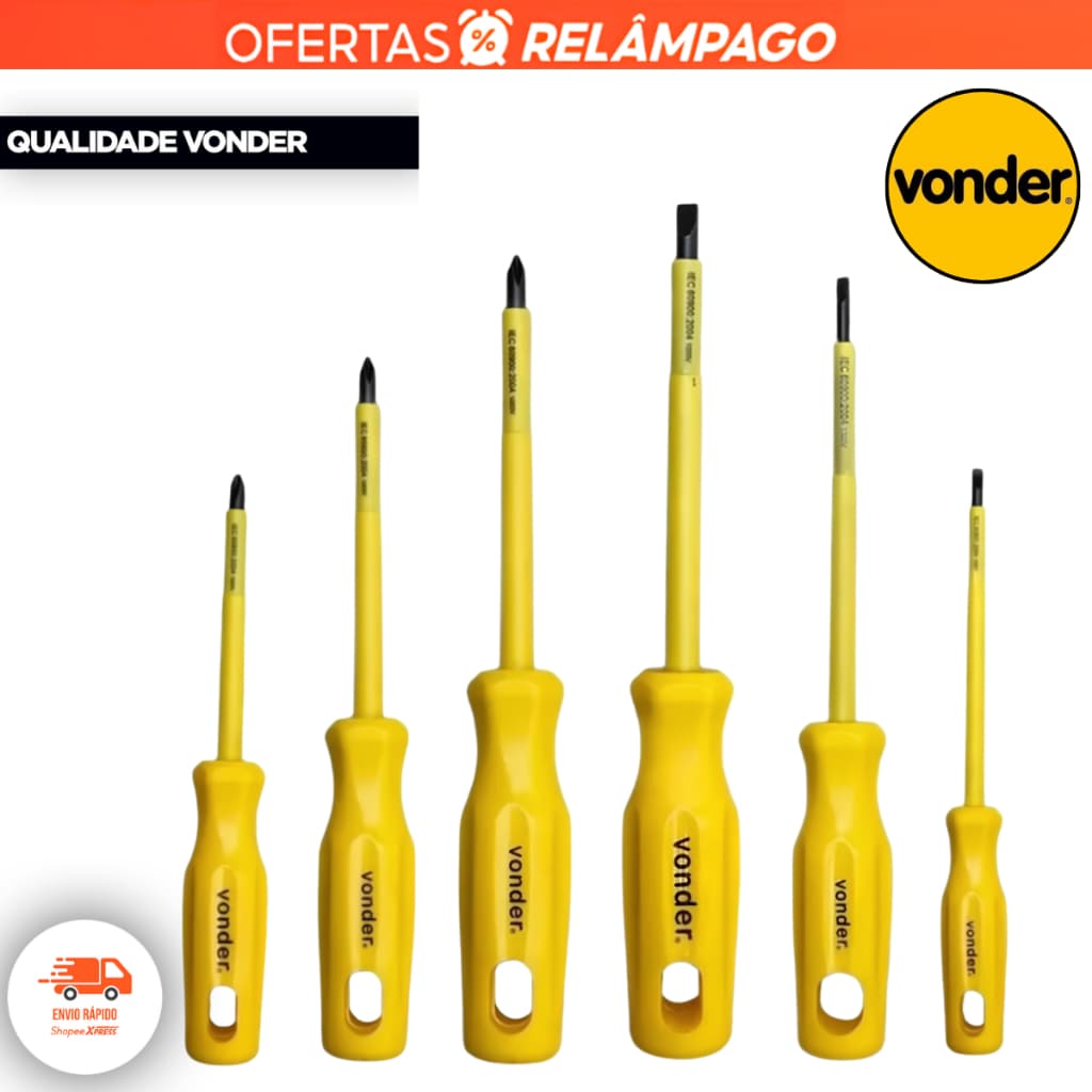 Conjunto Chaves Fenda Phillips Isolada Ponta Magnetizada Vonder 6 Peças ORIGINAL OFERTA