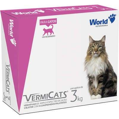 Vermífugo Vermicats World 600mg - Cx 4 comprimidos