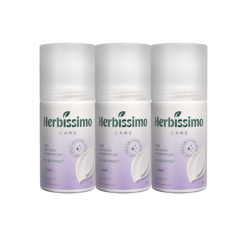 Kit Desodorante Roll-On Antitranspirante Herbíssimo Care Lavanda 50ml (3 unidades)