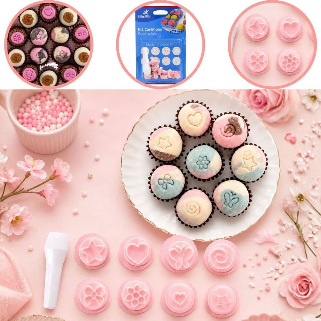 KIT CARIMBO ESSENCIAIS P/ BRIGADEIRO MARCADOR BLUE STAR DESENHO P/ DOCINHO E CONFEITARIA (CHOCO)