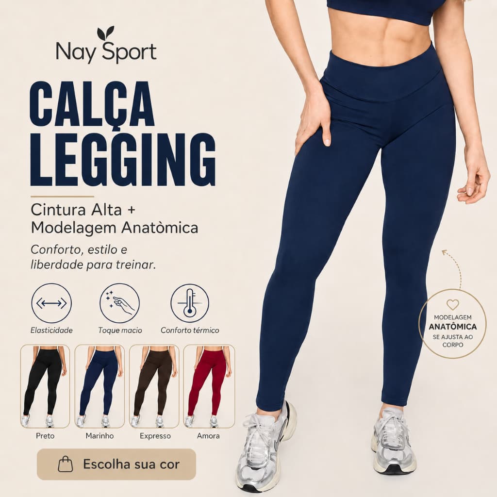 Calça Legging Nay Sports Cintura Alta Modeladora Confortável Elasticidade