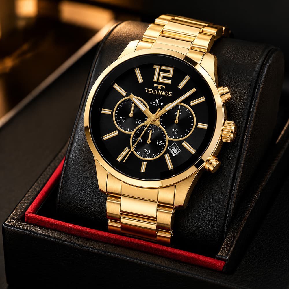 Relógio Technos Masculino Analógico Dourado Original Luxo
