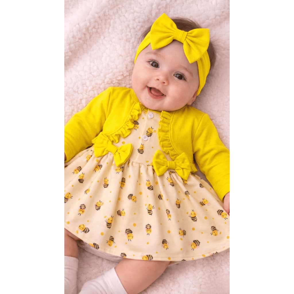 Vestido Abelhinha Com Bolero E Faixa De Cabelo