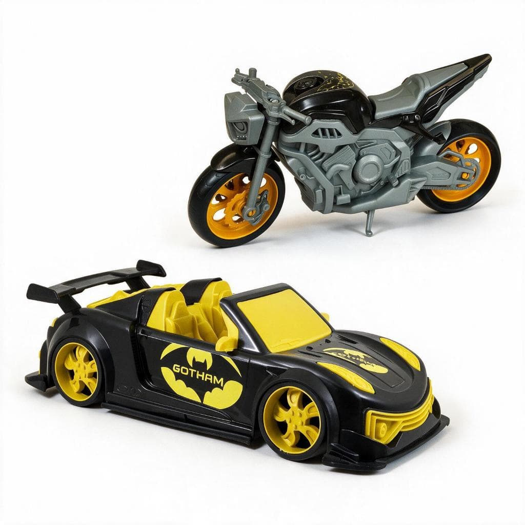 Kit Carrinho + Moto do Batman 37cm | Carro Brinquedo Porsche Luxo Batmóvel | Edição Gotham | INMETRO | QUEEN SHOP