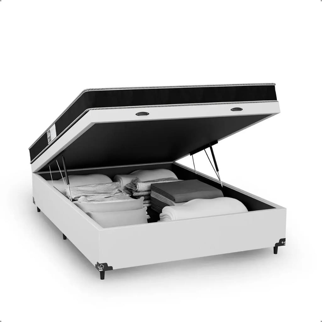 Cama Box Baú Viúva + Colchão D20 - Couro Branco