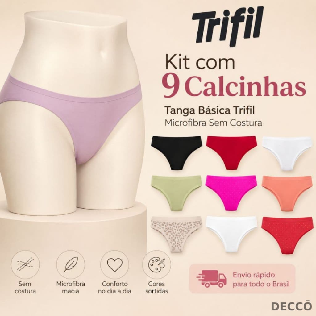 Kit Com 9 Calcinhas Basicas Biquine Trifil Em Microfibra Sem Costura