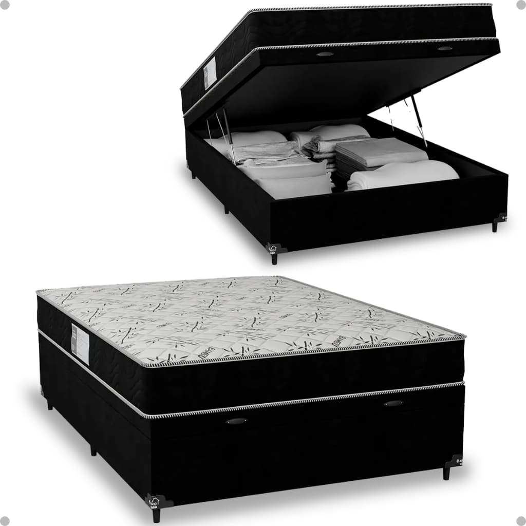 Cama Box Baú Viúva + Colchão D33 One Face - Suede Preto