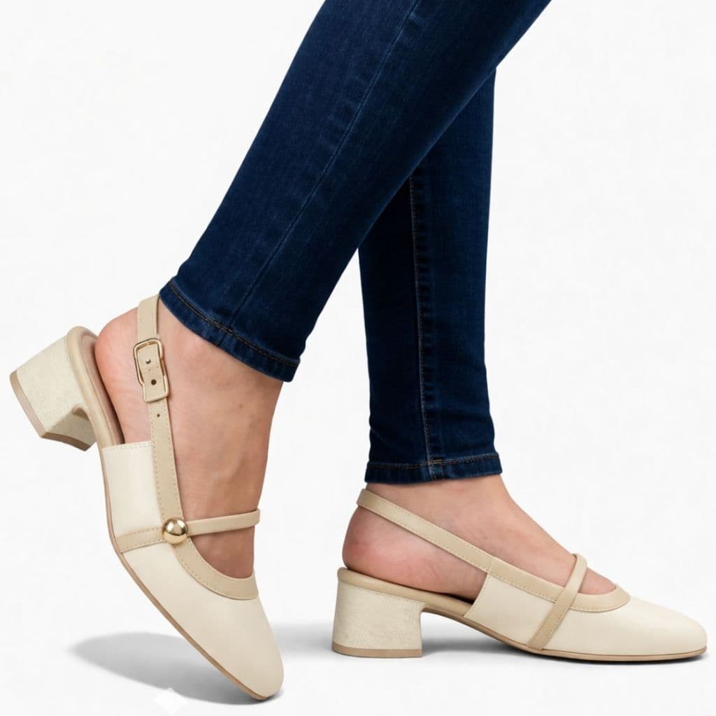 Sapato Slingback Feminino Salto Bloco Baixo Bico Redondo Conforto e Elegância Comfortflex 2598332