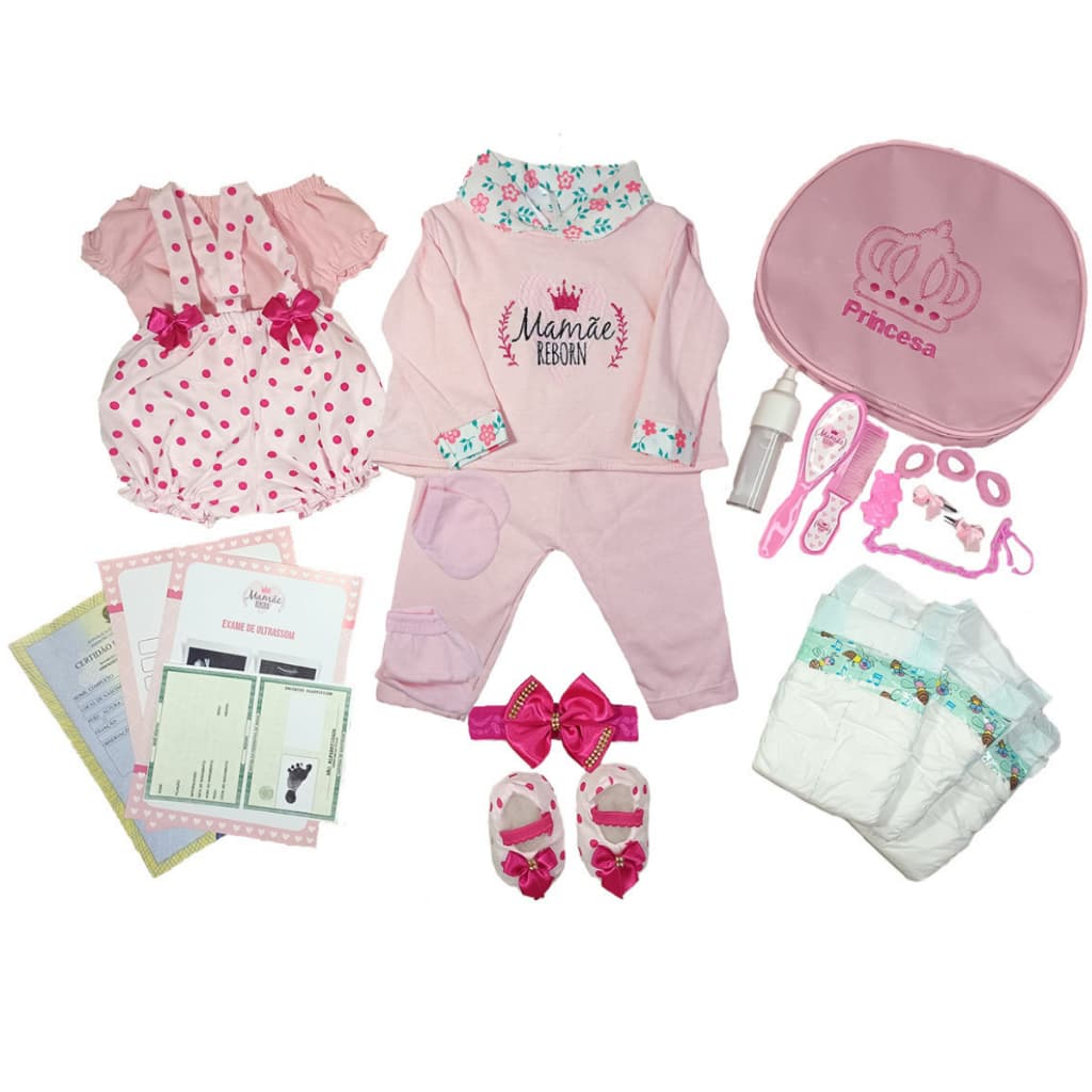 Enxoval Bebê Reborn Realista - 25 Acessórios Bolsa Fraldas Roupinhas - Veste de 45 a 50cm!