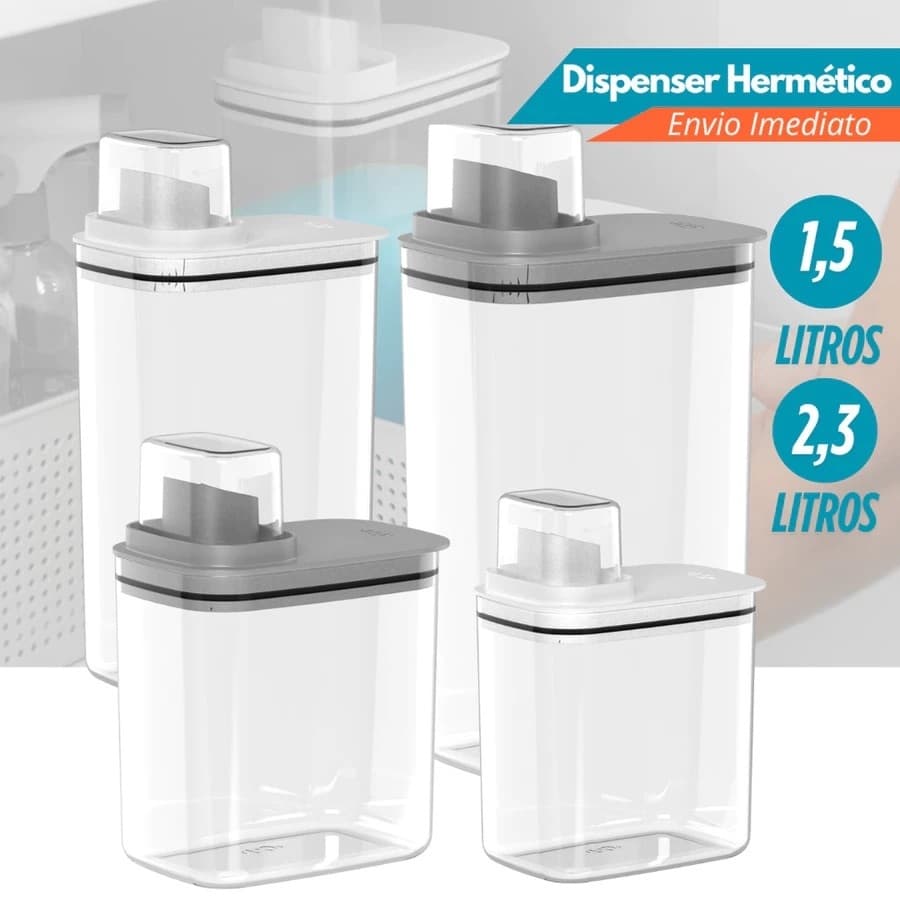 Dispenser Organizador Lavanderia 2,3 e 1,5 Litros Acrílico Amaciante Sabão em Pó Hermético