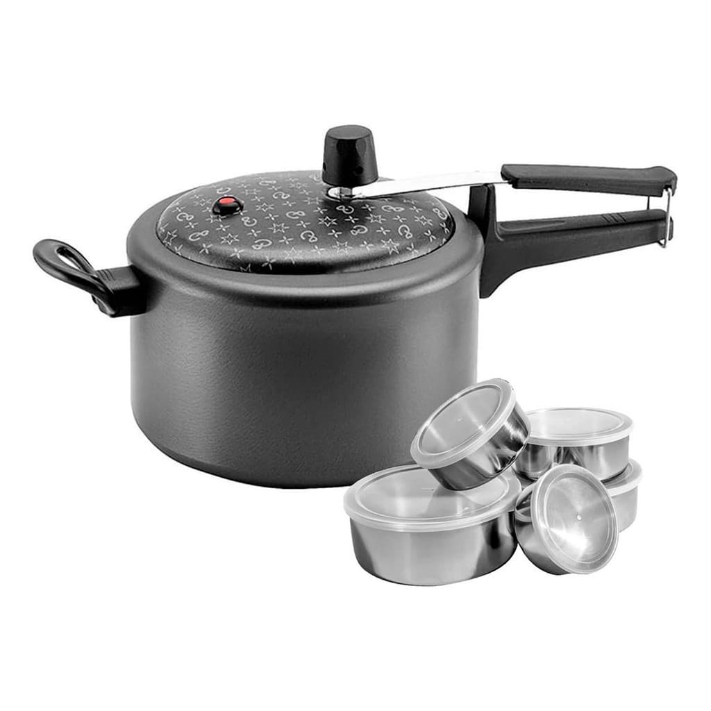 Panela de Pressão 3,0L Antiaderente Panelux E Conjunto Tigelas Com Tampa Inox 5 Peças