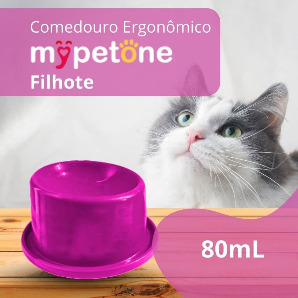 Comedouro Gato Filhote Ergonômico 80ml Mypetone Rosa