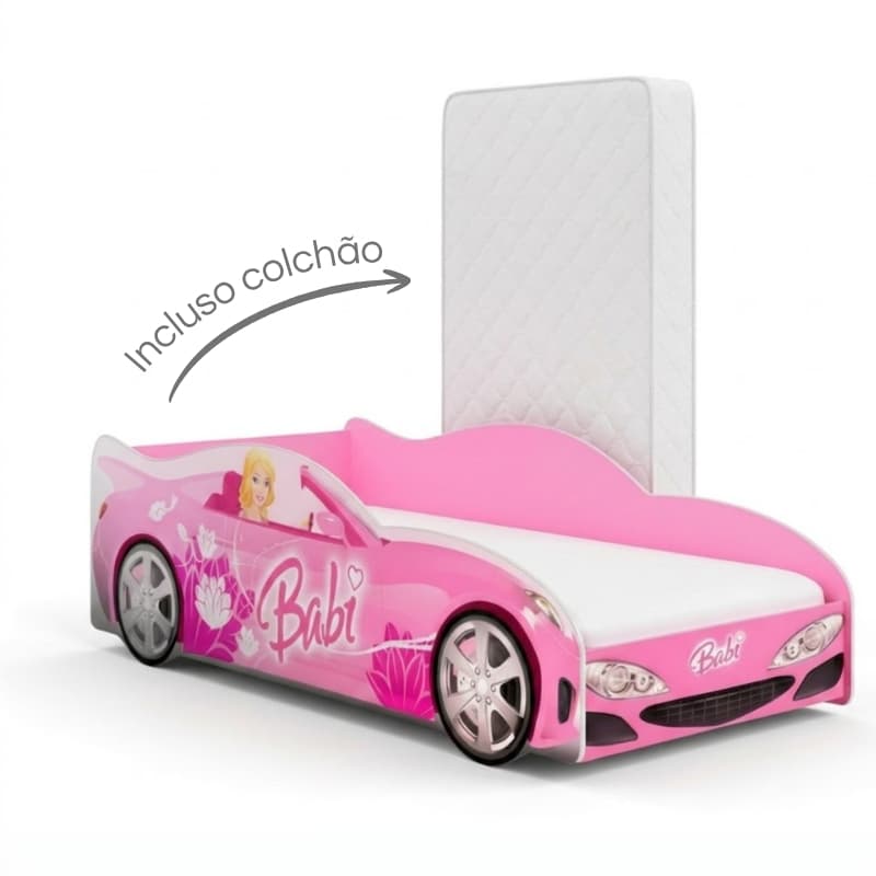 Mini Cama Carro Infantil Meninas Monteassoriana Adesivada Personagens 100% MDF Com Colchão - AV