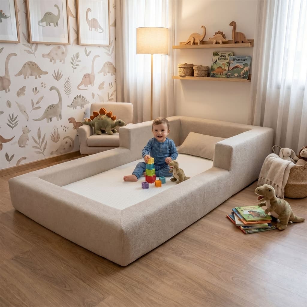 Cama Montessoriana Berço Aconchego 100% Espuma Bege Keiko