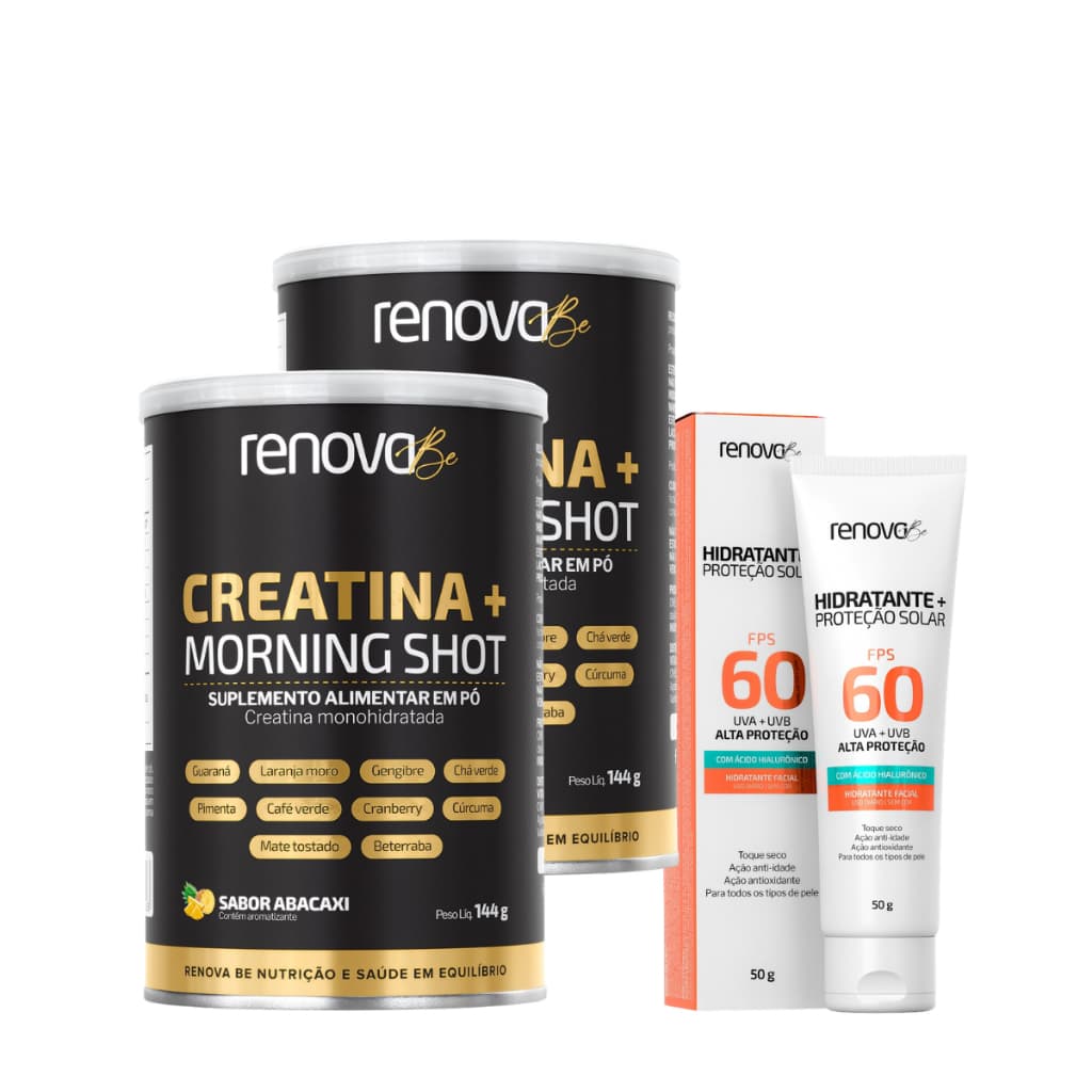 2 Potes de Creatina Monohidratada + Morning Shot e Hidratante Facial FPS 60