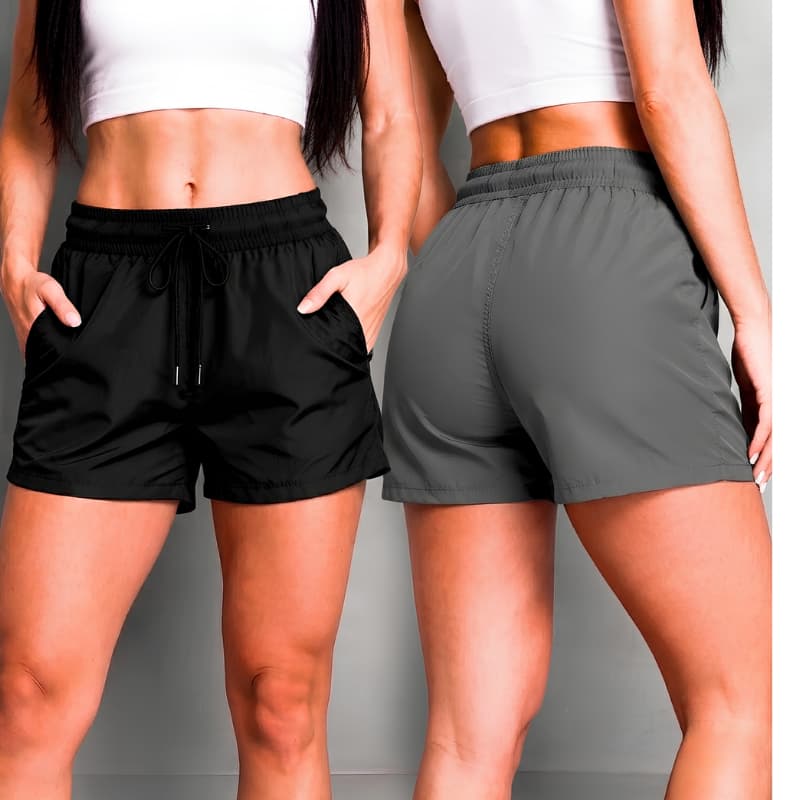 Kit 2 Shorts Femininos Slim Tactel Com Elastano e Bolsos Academia Praia e Corrida Com Bolsos