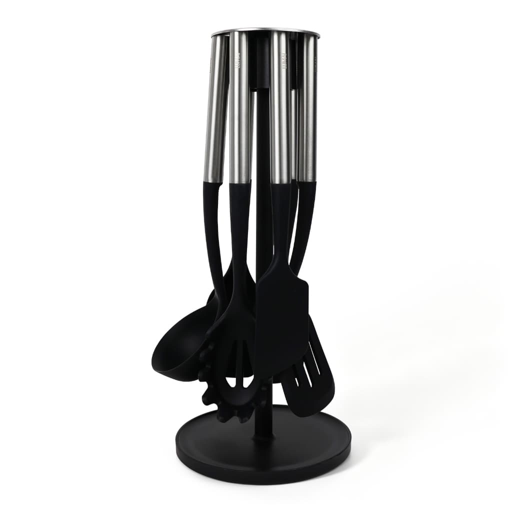 LUMAI Kit 6 Utensílios de Cozinha Silicone Alimentício Aço Inox Copenhague com Suporte Magnético Giratório