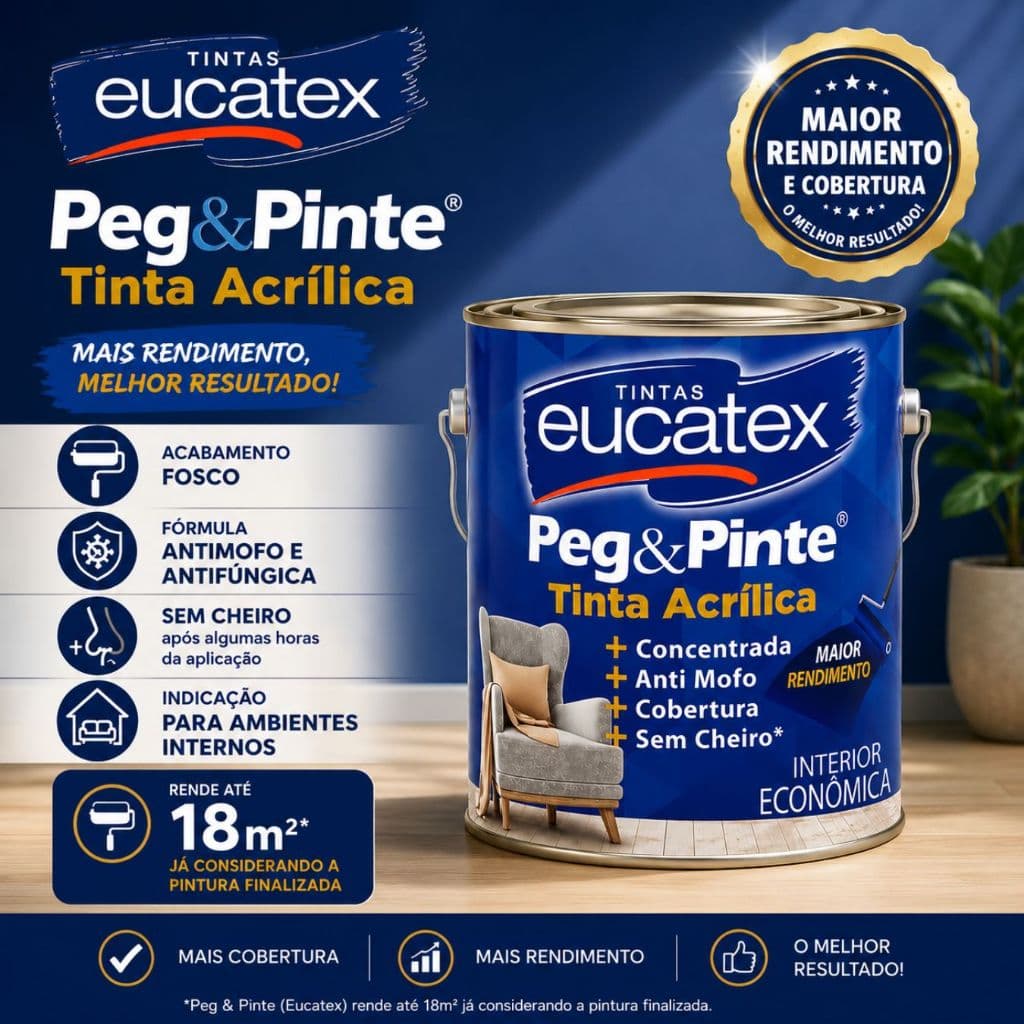 Tinta Eucatex Acrilica Pintura Parede Peg E Pinte 3,6l Cores
