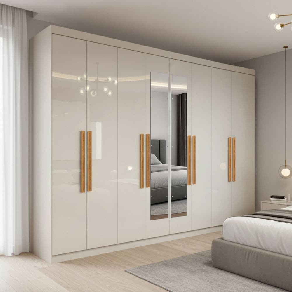 Guarda Roupa Casal com Espelho 8 Portas em MDF Genebra Maxel
