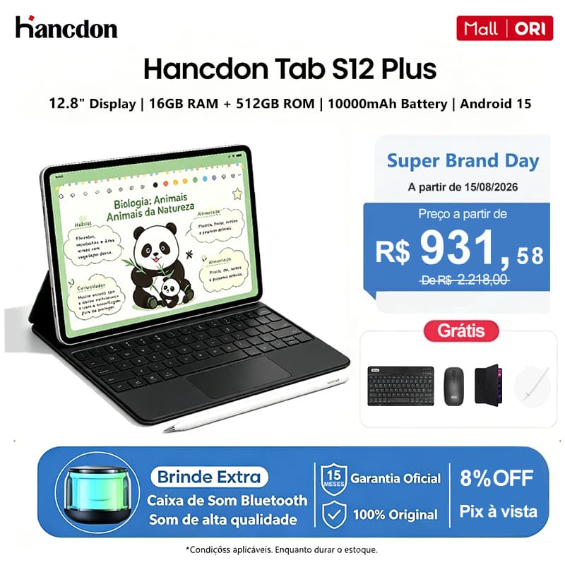 Hancdon Tablet S12 Plus 12.8"Tela FHD |16+512GB |  Bateria 10000mAh | Snapdragon 888 WiFi/5G LTE
