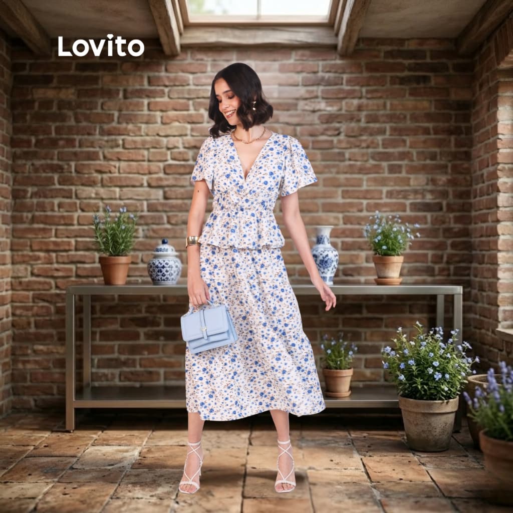 Lovito Saia Estampada Moda Modesta Evangelica Rodada Estampa Floral Feminina BRSKB16301660