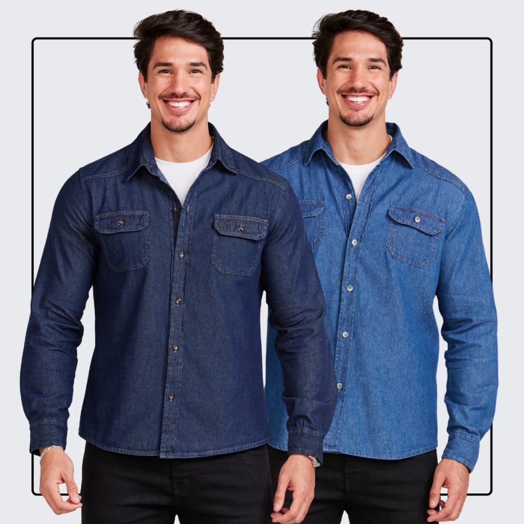 Kit 2 Camisa Masculina Jeans Slim Premium Social