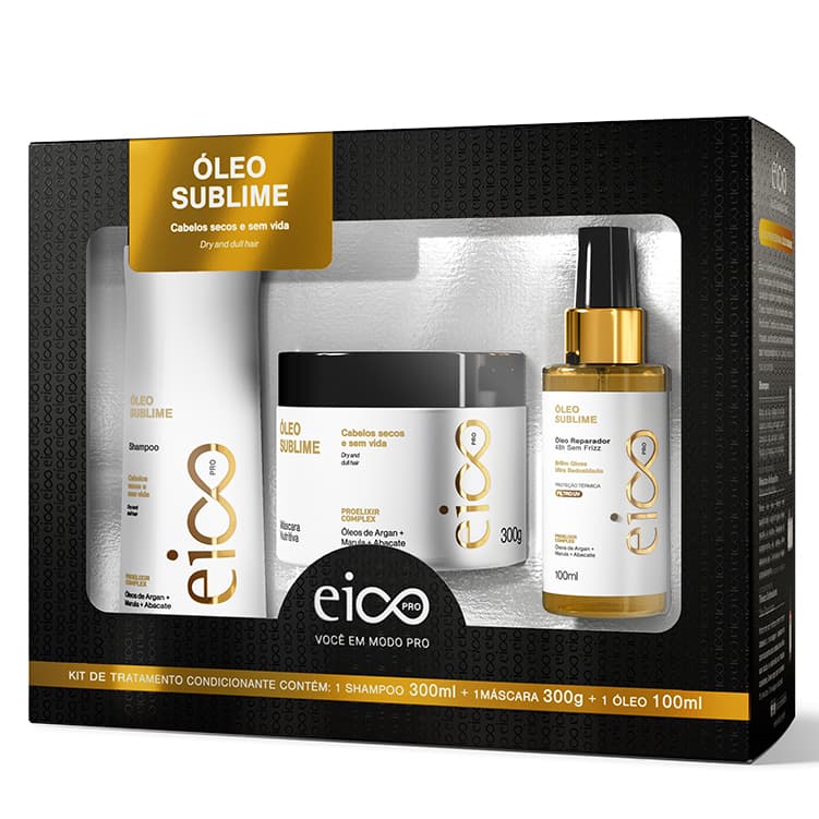 Eico Pro Tratamento Óleo Sublime Shampoo 300ml Máscara Nutritiva 300g Óleo Reparador de Pontas 100ml