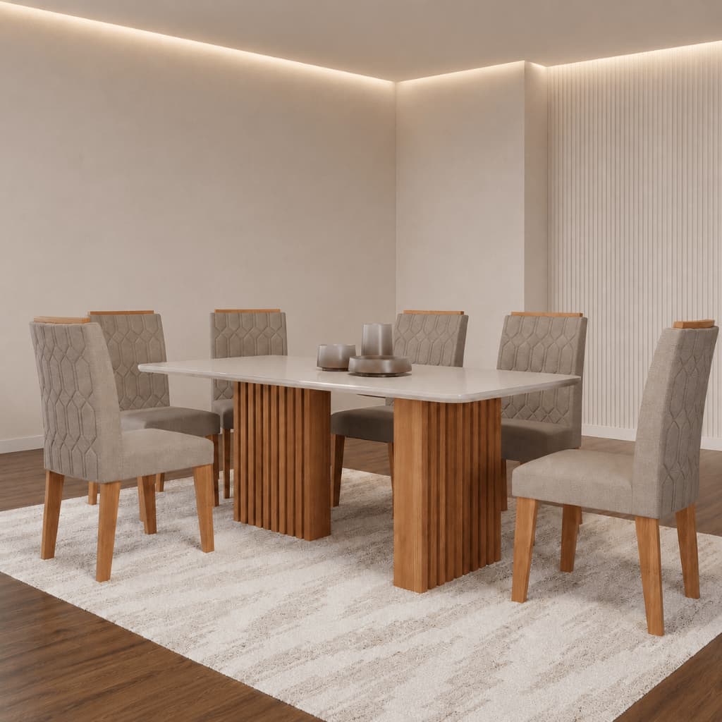 Conjunto Sala de Jantar Mesa Ester 180cm 6 Cadeiras em MDF Carla Cimol