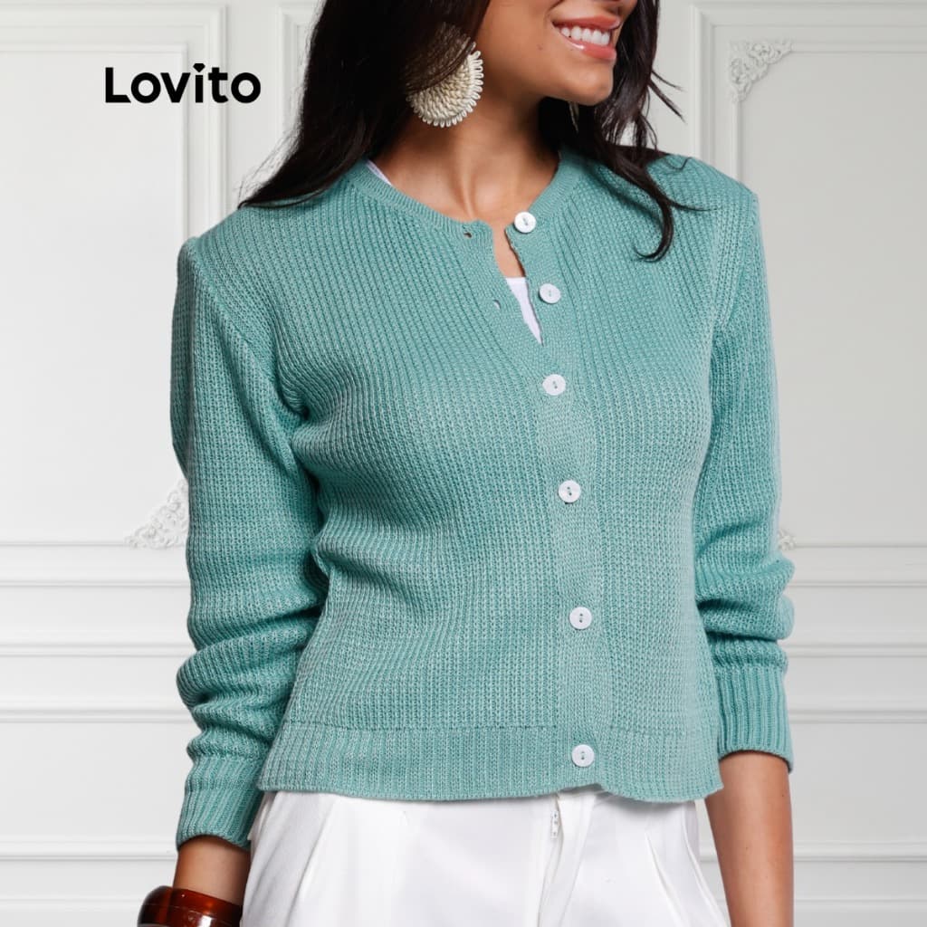 Lovito Cardigan Tricot Outono Inverno Botoes Moda Casual Feminina BRCDB1416BRL1446