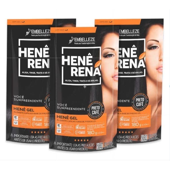KIT 3 RENA HENE GEL PRETO CAFÉ 180G