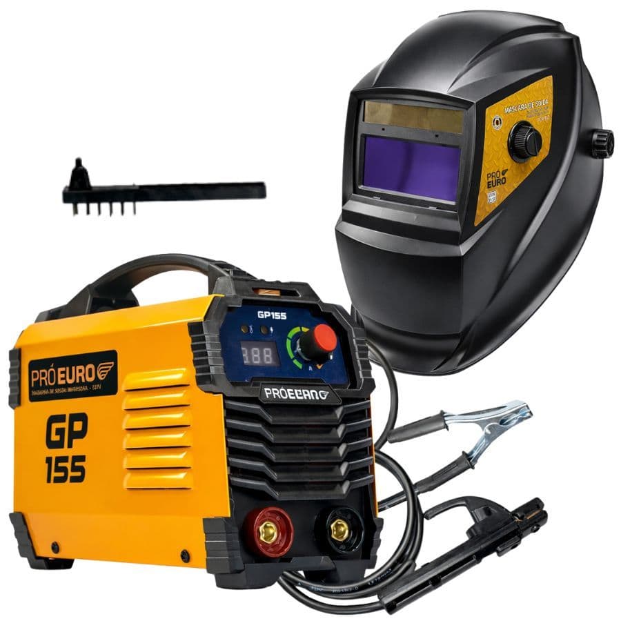 Kit Máquina de Solda Inversora GP 155A 127V MMA TIG Lift e Máscara Escurecimento Automático Pró Euro