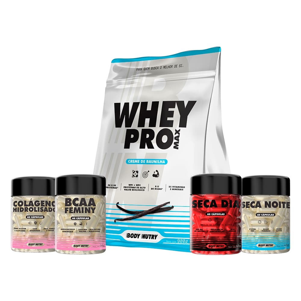 Kit Treino Completo - Whey Pro + Seca Dia + Seca Noite + Colágeno e BCAA | Definição e Energia