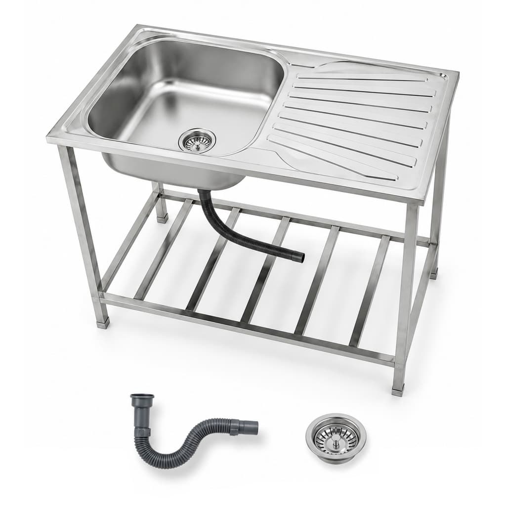 Cuba Pia Industrial 100x50 Cozinha Com Acessórios e Suporte Gourmet Prata Inox 201 Escovado Brinovar