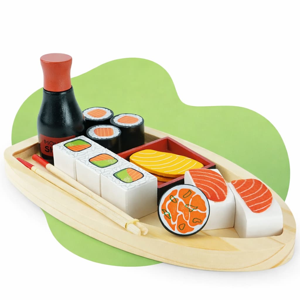 Sushi Brinquedo Madeira Infantil Pedagógico Montessori Faz de Conta Comidinhas Criança Lúdico
