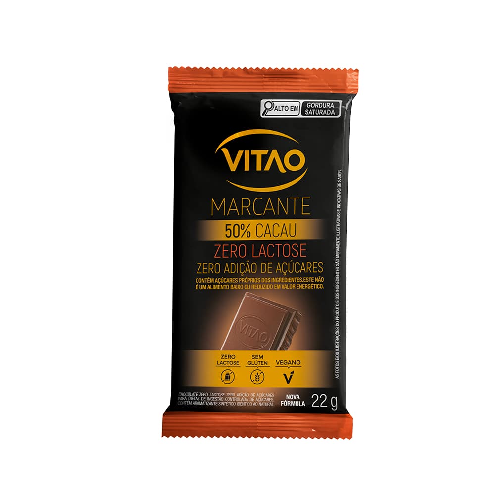 Chocolate Sem Lactose 50% Vegano Zero Açúcar Vitao Marcante 22 g