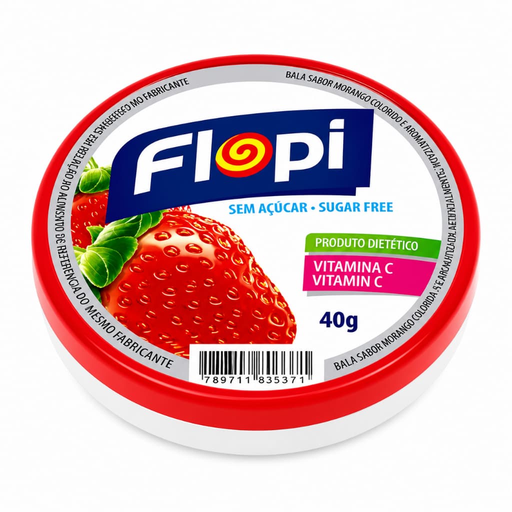 Balas Sabor Morango Sem Açúcar Flopi 40g Diet Florestal
