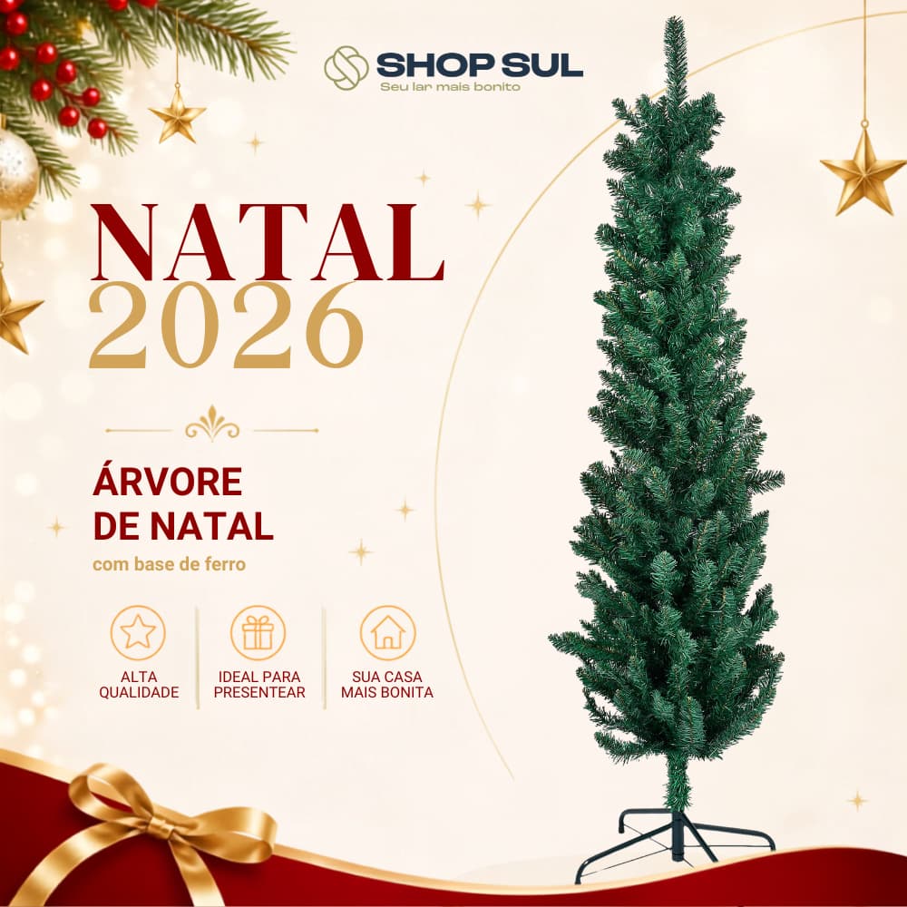 Árvore de Natal Slim Verde Luxo 150cm | 180cm com 250 Galhos  Base de Ferro